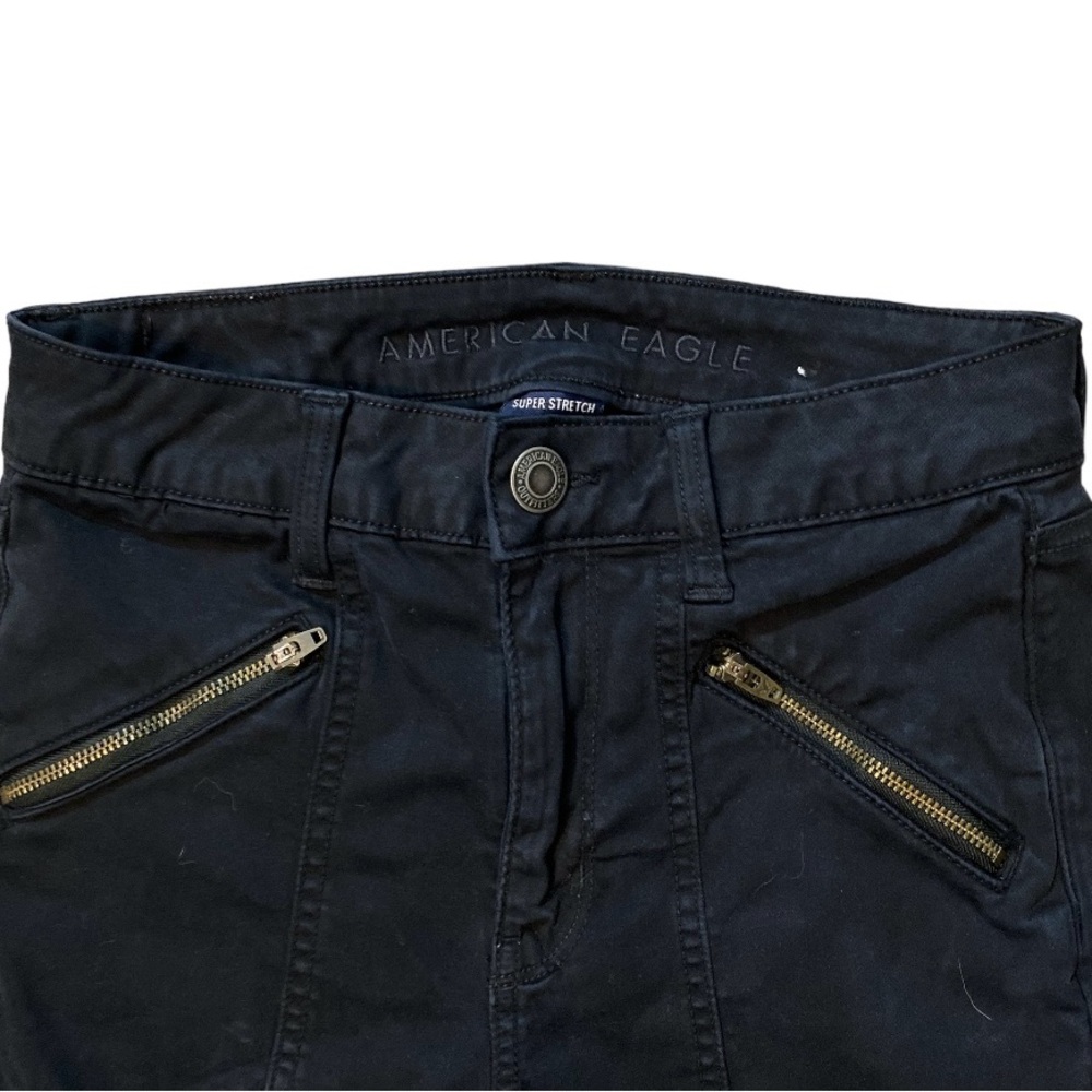 American Eagle Women’s Black High-Waisted Jegging Moto Sateen Size 2R Crop - Picture 7 of 11